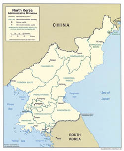 Large administrative divisions map of North Korea - 2005.