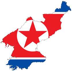Large flag map of North Korea.
