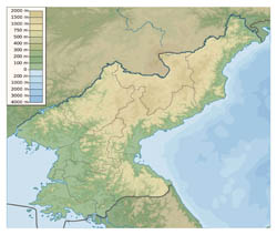 Large physical map of North Korea.