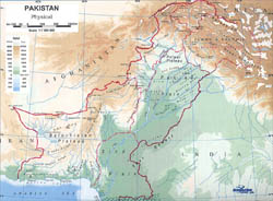 Detailed physical map of Pakistan.
