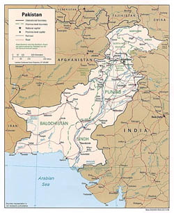 Detailed political and administrative map of Pakistan with roads and cities - 1996.