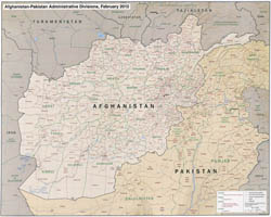 Large detailed administrative divisions map of Afghanistan and Pakistan with relief - 2012.