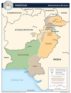 Large detailed administrative divisions map of Pakistan - 2010.