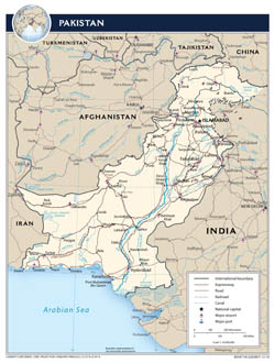 Large detailed political map of Pakistan with roads, cities and airports - 2010.