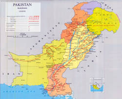 Large detailed railways map of Pakistan.