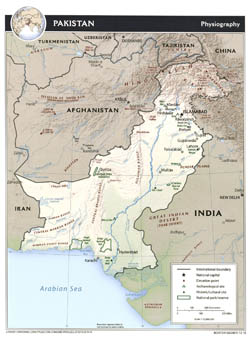 Large physiography map of Pakistan - 2010.