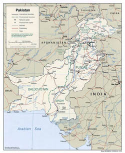 Large political and administrative map of Pakistan with roads and cities - 2002.