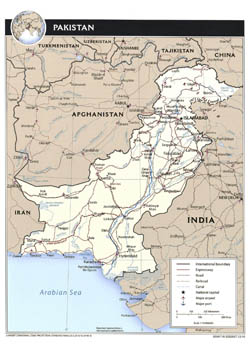 Large political map of Pakistan with roads, cities and airports - 2010.