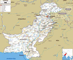 Large road map of Pakistan with cities and airports.