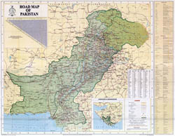 Large scale detailed road map of Pakistan with all cities.