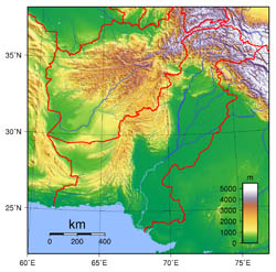 Large topographical map of Pakistan.