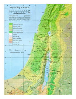 Detailed physical map of Palestine.