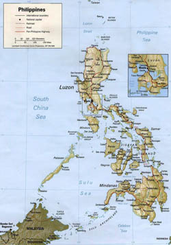 Detailed political map of Philippines with relief.