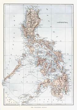 Large old political and administrative map of Philippines with relief.