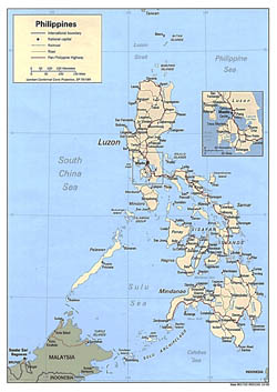 Large political map of Philippines with roads and cities - 1993.