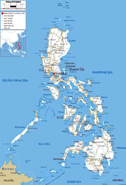 Large road map of Philippines with cities and airports.