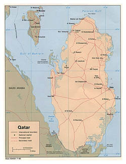 Large political map of Qatar with roads and cities - 1980.