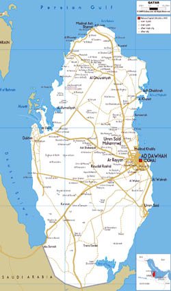 Large road map of Qatar with cities and airports.