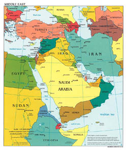 Detailed political map of Middle East - 2003.