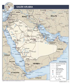 Large detailed political map of Saudi Arabia with roads and major cities - 2013.