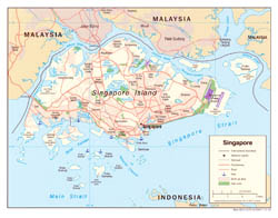 Detailed political map of Singapore with roads, airports and seaports - 2005.