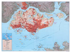 Large detailed political map of Singapore with relief and roads - 1994.
