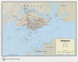 Large detailed political map of Singapore with roads, airfields and major ports - 1973.