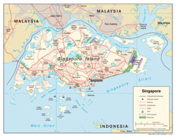 Large detailed political map of Singapore with roads, airports and seaports - 2005.