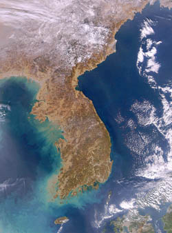 Large satellite map of Korean Peninsula.