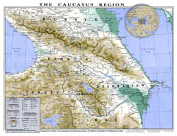 Large detailed political and physical map of Caucasus Region.