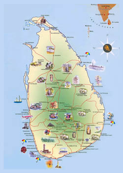 Detailed travel map of Sri Lanka.