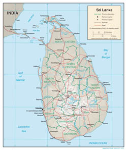 Large detailed political and administrative map of Sri Lanka with relief, roads and major cities - 2001.