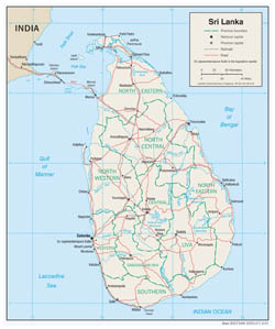 Large detailed political and administrative map of Sri Lanka with roads and major cities - 2001.