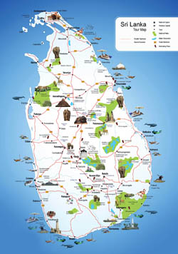 Large detailed tourist map of Sri Lanka.