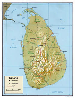 Large political and administrative map of Sri Lanka with relief - 2000.