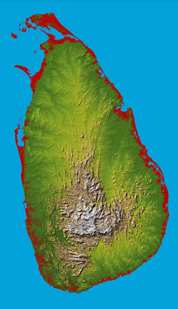 Large relief map of Sri Lanka.