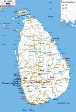 Large road map of Sri Lanka with cities and airports.