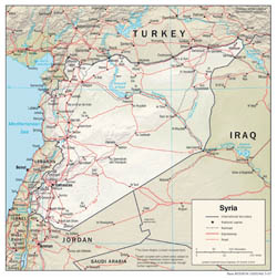 Large detailed political and administrative map of Syria with relief, roads and cities - 2007.