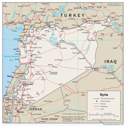 Large detailed political and administrative map of Syria with roads and cities - 2007.