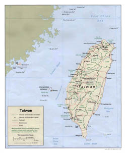 Detailed political and administrative map of Taiwan with roads and major cities - 1992.