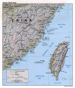 Detailed political map of Taiwan with relief - 1998.