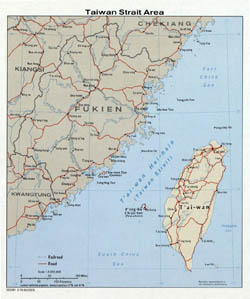 Large Taiwan Strait Area map - 1976.