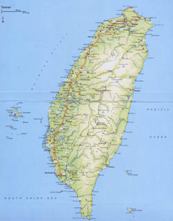 Large detailed road map of Taiwan with all cities.