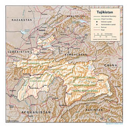 Detailed political and administrative map of Tajikistan with relief - 1995.