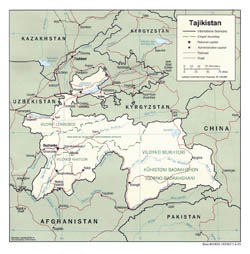 Detailed political and administrative map of Tajikistan with roads and major cities - 2001.
