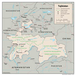 Large detailed political and administrative map of Tajikistan with roads and major cities - 2001.