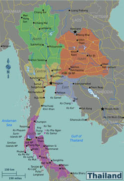 Large detailed regions map of Thailand.