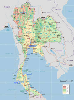 Large elevation map of Thailand.