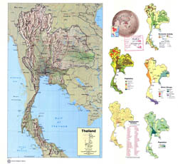 Large scale detailed country profile map of Thailand - 1974.