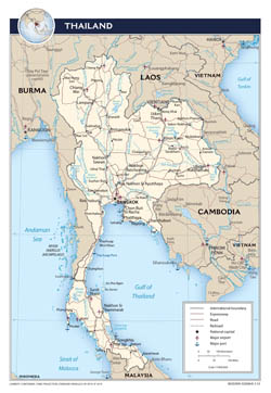 Large scale political map of Thailand with roads, major cities and airports - 2013.